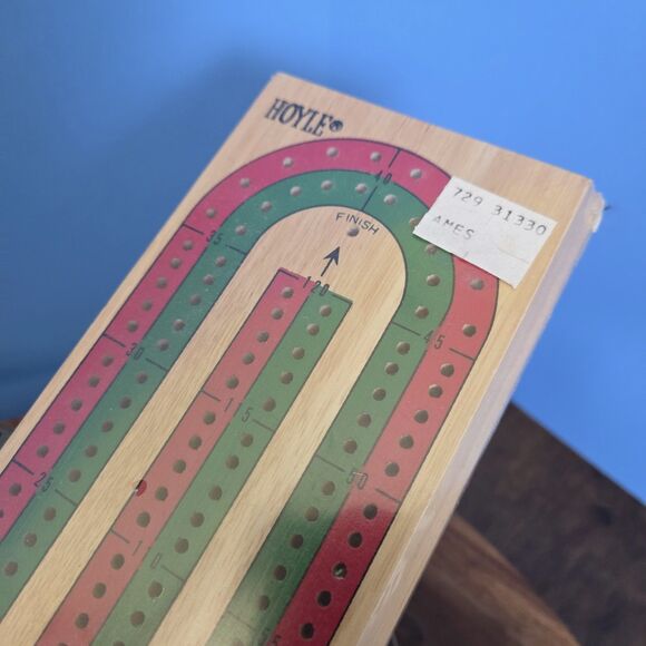Vintage HOYLE Wooden Cribbage Board #5022 Continuous Track 2 Lane SEALED NEW - Picture 7 of 11